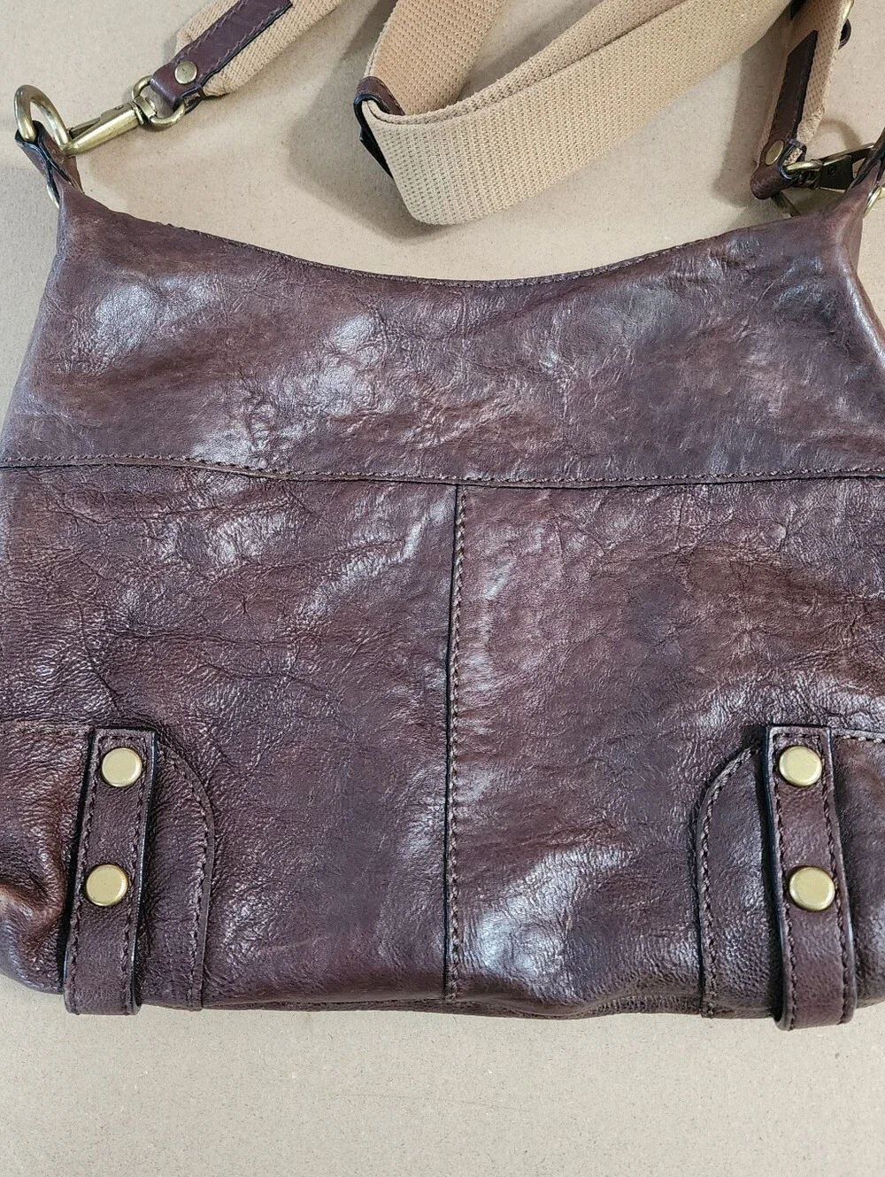 Fossil Brown Leather Messenger Crossbody Satchel Pebbled Multi Pocket Bag Y2K Lg